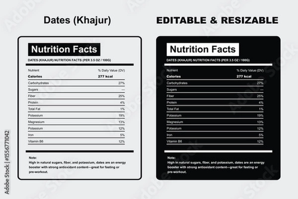 Obraz Nutrition Facts, Dates Nutrition Facts, Dates  Nutrition, Dates  Nutrition Facts Design, Dates  label