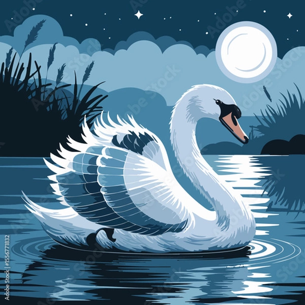 Obraz Swan Under Moonlight