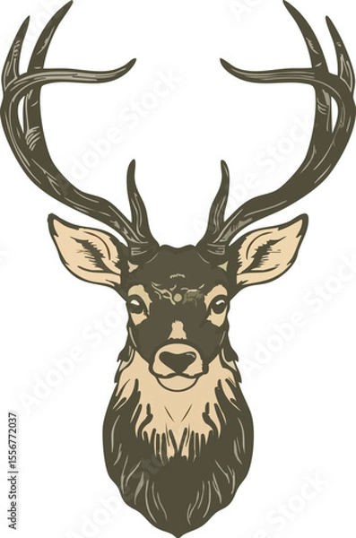 Obraz Cartoon Deer with Floral Crown in Meadow Vector Illustration.