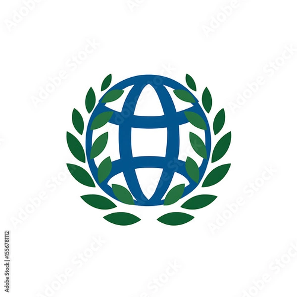 Fototapeta vector logo of Globe with olive leaves isolated on transparent background