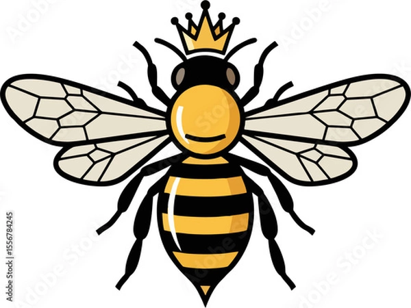 Obraz Royal Queen Bee Vector Illustration – Elegant Crowned Bee with Detailed Wings