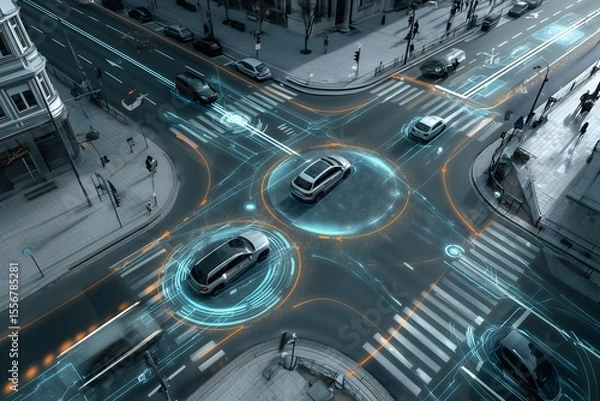 Fototapeta Integrated control system simulation and autonomous driving in smart city intersection