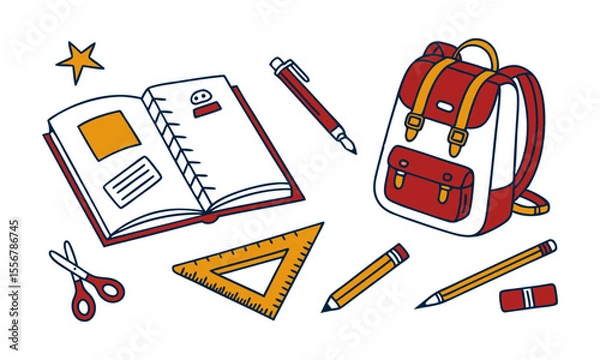 Obraz School objects,office supplies and accessories isolated set.
