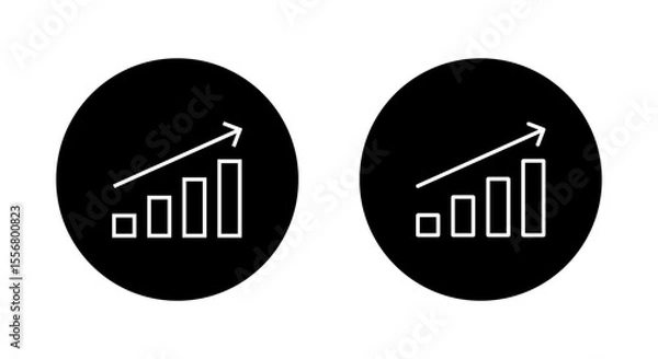 Fototapeta Growth bar chart with upward trend arrow icon. Increase, success, and financial rise symbol on black circle