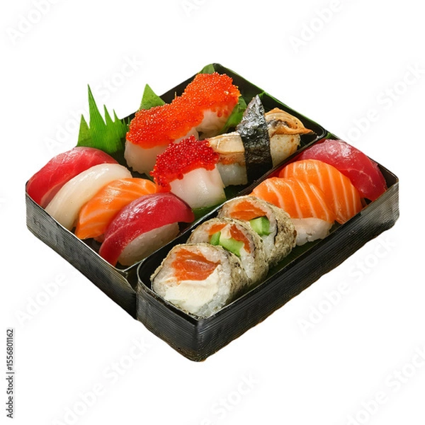 Obraz Fresh Sushi Platter with Assorted Types of Japanese Cuisine Delights