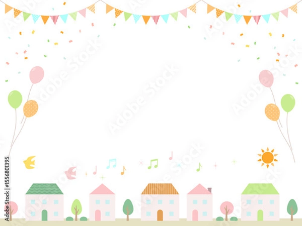 Obraz 楽しそうな街並みの手描きフレーム背景イラスト素材