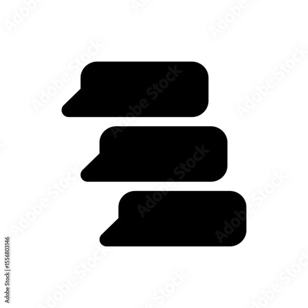 Obraz Three black speech bubbles stacked vertically representing conversation or communication on a white background