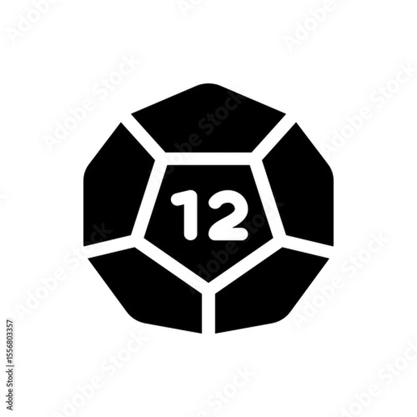 Obraz A black d twelve dice with white lines separating the sides and the number twelve in the center of the die