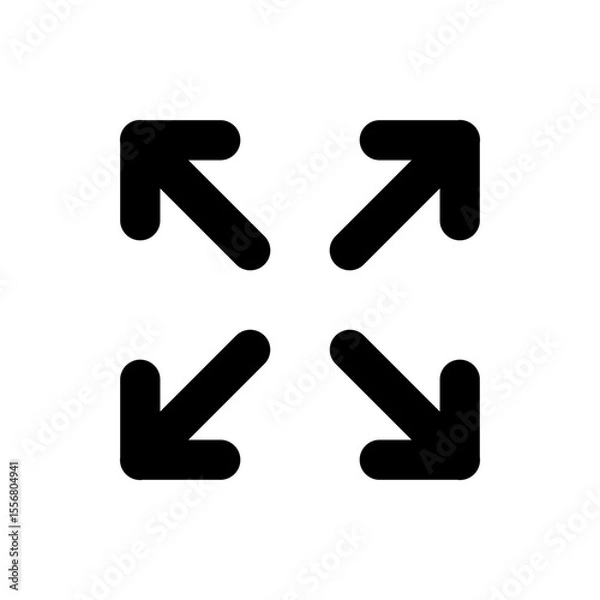 Obraz Four black arrows pointing outwards from a central point indicating expansion or full screen mode 100