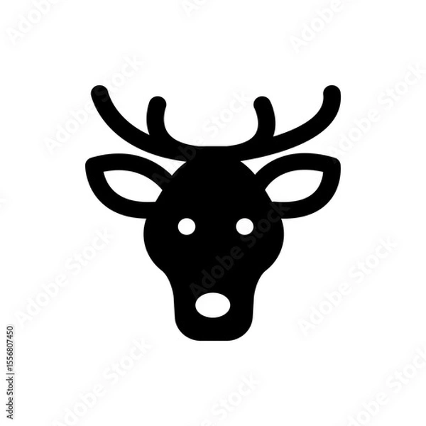 Obraz Illustration of a deer head with antlers and a white nose on a white background in a simple black outline
