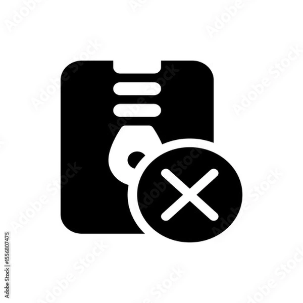 Obraz Black and white icon of a file or document with a teardrop shape and an x mark indicating deletion