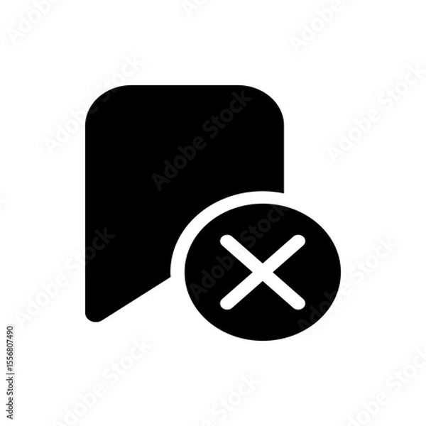 Obraz Black bookmark with rounded corners and a black circle containing a white x symbol on the bottom right