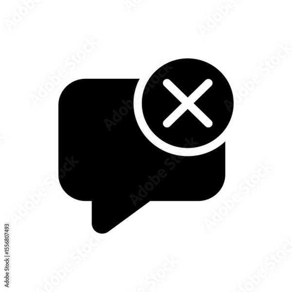 Obraz Black speech bubble with a white circle containing a white cross symbol indicating deletion icon