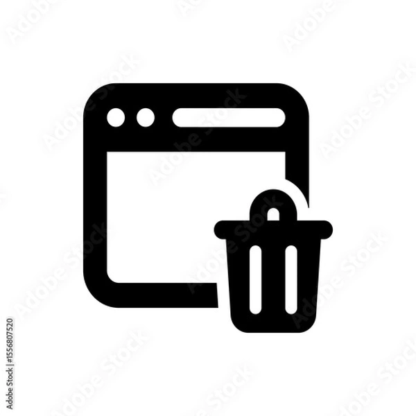 Obraz Black and white icon of a browser window with three dots and a trash can in the lower right corner