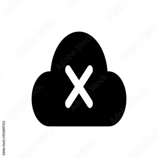 Obraz Black cloud icon with a white x mark inside indicating error or disconnection in a simple illustration