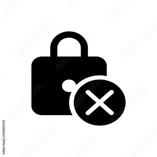 Obraz A black padlock with a white circle containing a white x symbol indicating removal or deletion icon design