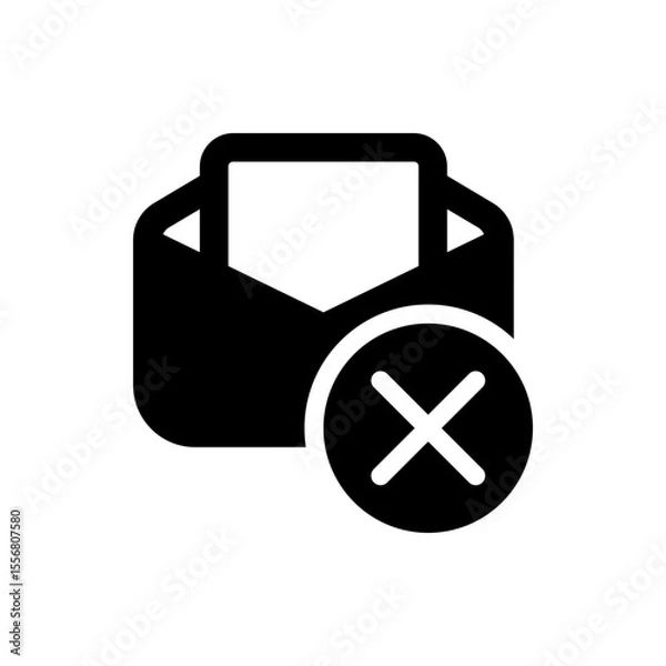 Obraz Black and white graphic depicting an open envelope with a white paper and a cancel sign on the bottom right