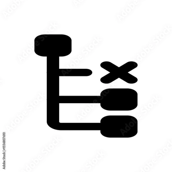 Obraz Black flowchart with rounded rectangles connected by lines and an x symbol indicating removal 100 character