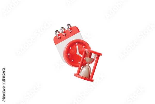 Fototapeta 3d Time management concept. urgent work. fast service. stopwatch with hourglass and calendar. Minimal cartoon timeclock with sandclock time management icon isolated on white background. 3d render.