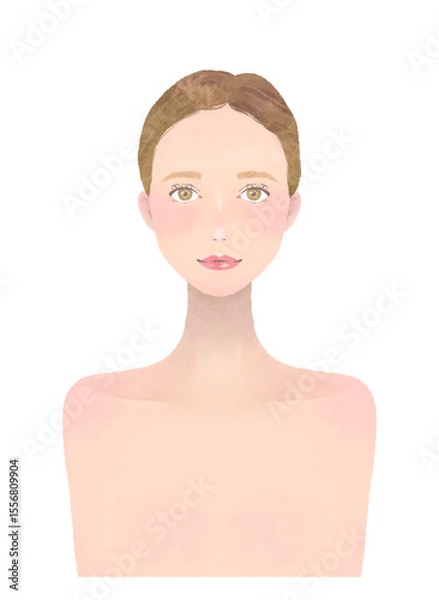 Fototapeta 美容イメージの女性の上半身イラスト　スキンケア