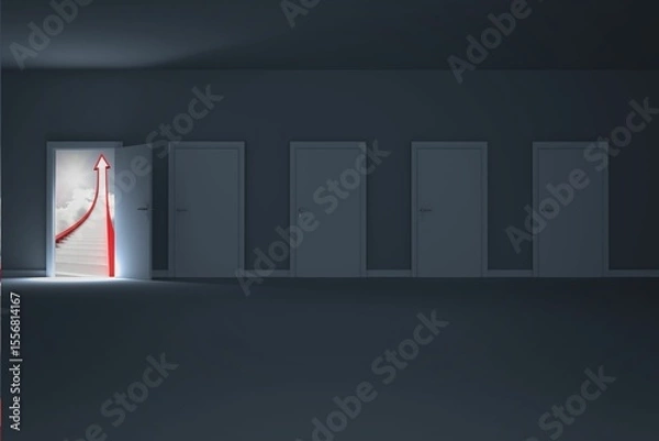 Obraz Door opening to show red arrow and sky