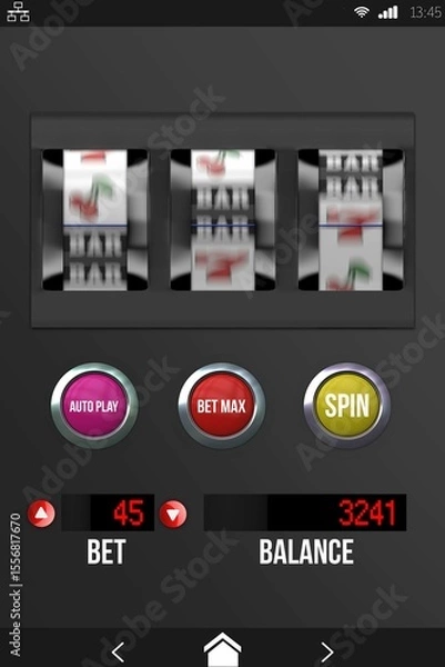 Fototapeta Slot machine app with text on mobile screen