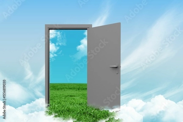 Obraz Open door with grass in sky