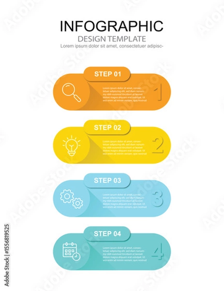Fototapeta Business infographic template. 4 Step timeline journey. Process diagram, 4 options on white background