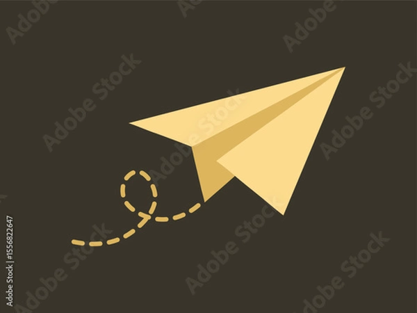Fototapeta Flat Design Paper Airplane with Dashed Line Trail Travel Concept