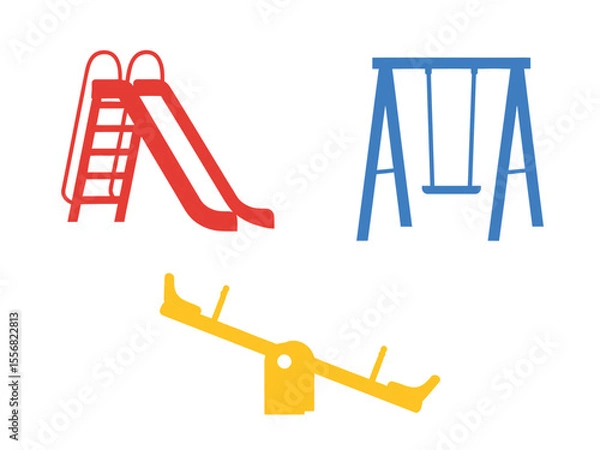 Fototapeta Simple Flat Playground Set Illustration with Slide, Swing and Seesaws