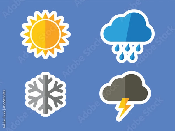 Fototapeta Flat Design Weather Symbol with Sun Cloud Snowflake and Thunder Icon Set