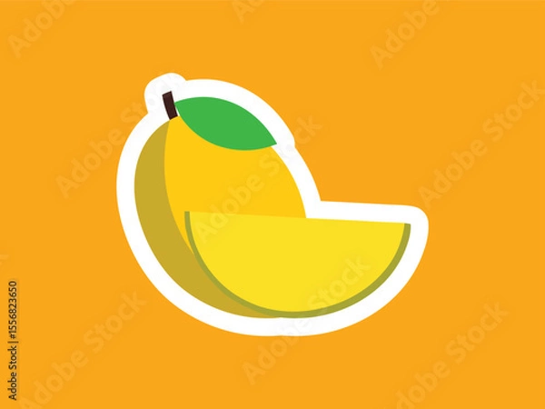 Fototapeta Modern Flat Design Mango Fruit with Slice and Leaf Icon