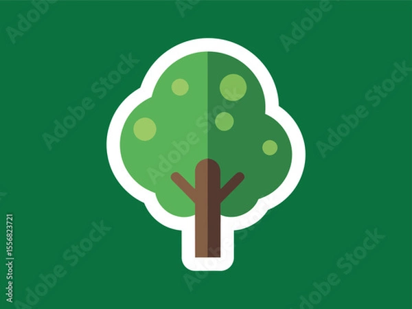 Fototapeta Flat Icon Tree with Sticker Border on Green Background Illustration