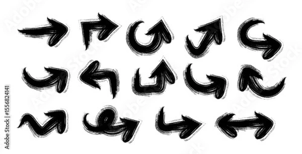 Fototapeta Hand Drawn Arrows Set vector collection, Grunge arrow brush drawn, sketched scribbles doodle symbols decorative element design illustration	