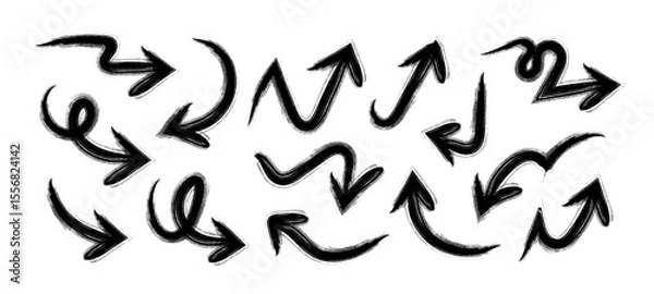 Fototapeta Hand Drawn Arrows Set vector collection, Grunge arrow brush drawn, sketched scribbles doodle symbols decorative element design illustration	