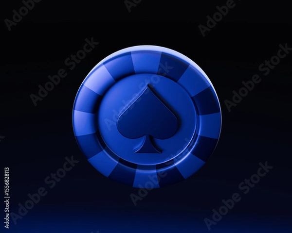 Obraz 3D Blue Poker Chip with a Spade Symbol