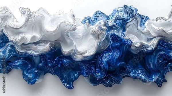 Fototapeta Abstract Blue and White Liquid Swirls Fluid Design Modern Art 3D Render Dynamic Waves Elegant