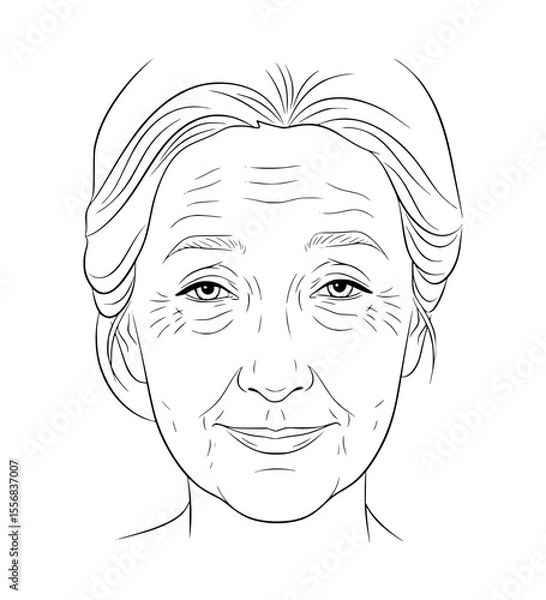 Fototapeta Bashful Grandmother Face Line Art