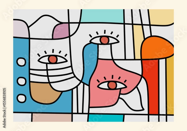 Fototapeta  abstract illustration featuring multiple intertwined faces or facial elements