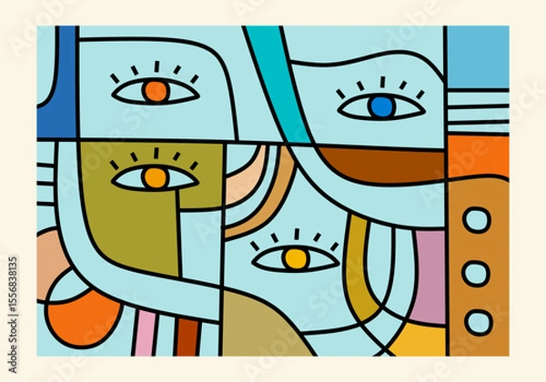 Fototapeta  abstract illustration featuring multiple intertwined faces or facial elements
