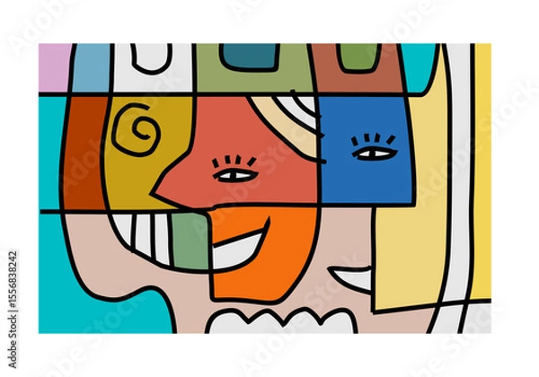 Fototapeta abstract illustration featuring multiple intertwined faces or facial elements
