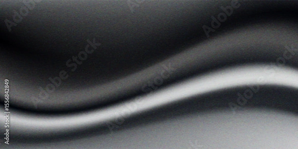 Obraz Black dark gray silver white wave abstract background for design. Light wave, wavy line. Ombre gradient. Noise rough grungy grain brushed metal metallic effect.eps10