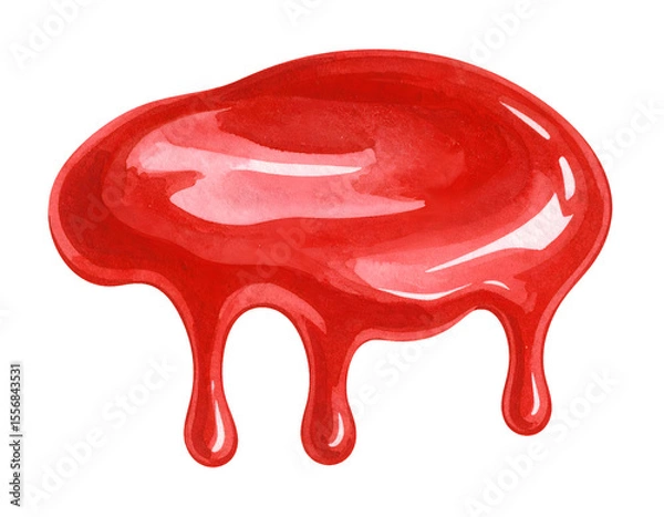 Fototapeta ketchup pool with dripping tails watercolor sauce splash isolated on transparent background
