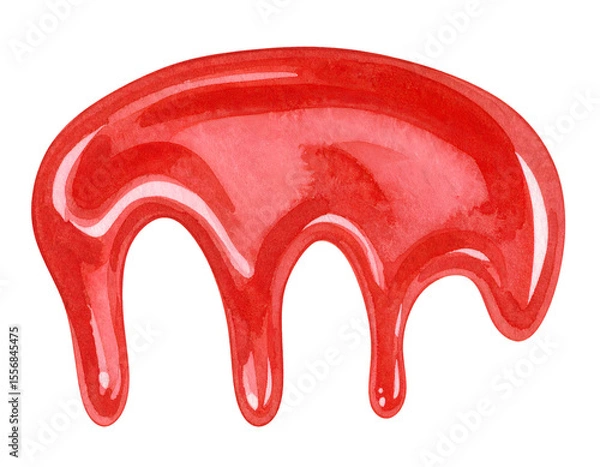 Fototapeta ketchup drip splash with three tails watercolor sauce blob isolated on transparent background
