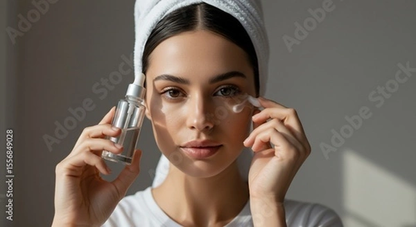 Fototapeta Serene beauty routine with serum application