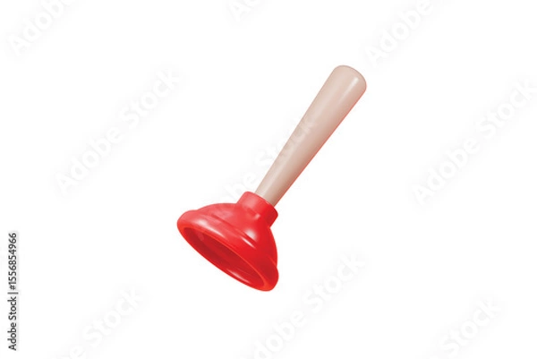 Fototapeta 3D Minimal Cartoon Red rubber toilet plunger icon isolated on transparent white background. Cleaning equipment toilet tool icon. Realistic Plunger Icon. Graphic asset for designer. 3d render.