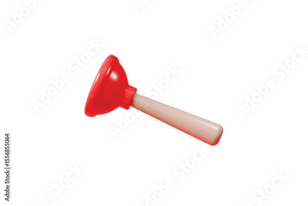 Fototapeta 3D Minimal Cartoon Red rubber toilet plunger icon isolated on transparent white background. Cleaning equipment toilet tool icon. Realistic Plunger Icon. Graphic asset for designer. 3d render.