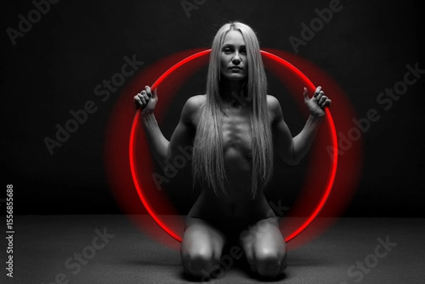 Obraz Beautiful female body part on black background.	