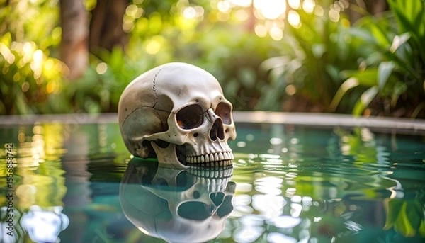 Fototapeta Skull floating in a pool