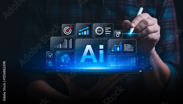 Obraz Artificial Intelligence AI Technology for Business Data Analytics, Marketing Strategy, Digital Transformation, Automation, and Future Innovation Concept with Big Data and Machine Learning